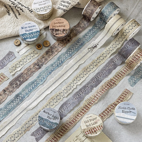 MoCard Vintage Washi Tape Torn Edge Sewing Series Decorative Adhesive Tape For Scrapbooking Journaling DIY Crafts Gift Wrapping