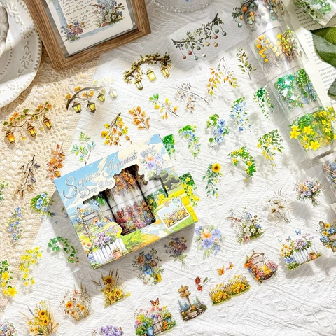 ZABC Lot de 6 Rouleaux de Ruban Décoratif en PET Floral Thème Jardin de Fleurs Vintage Washi Tape Découpé pour Scrapbooking Bricolage