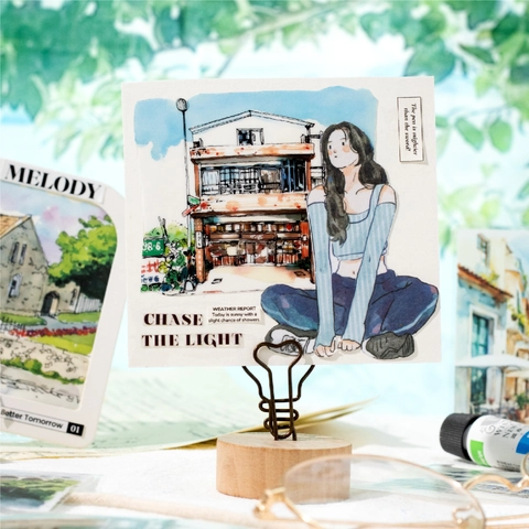 Set di Adesivi Decorativi in PET Scenari Nordici Illustrazioni di Architettura e Paesaggi ad Acquerello per Diario e Scrapbooking