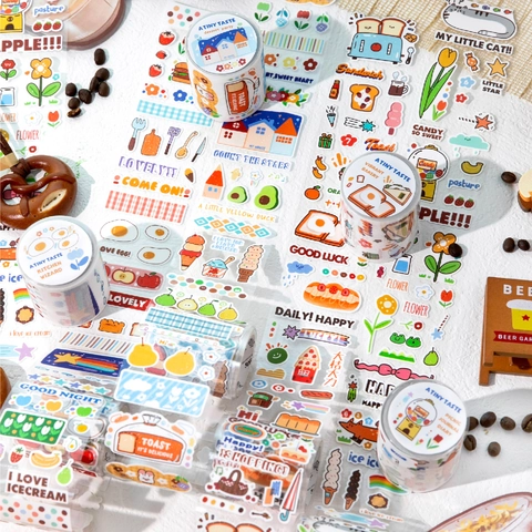 Serie de Postres Dulces Cinta Washi de Papel Sintético con Purpurina Patrones de Comida de Dibujos Animados Cinta Decorativa para Álbumes de Recortes