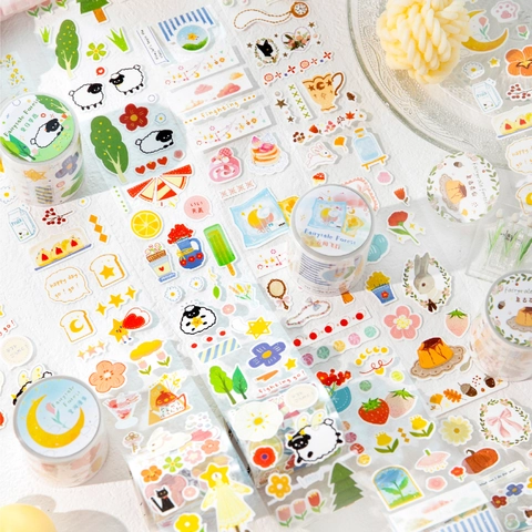 Fairytale Forest Serie PET Polyester Dekoratives Klebeband Washi Aufkleber Süße Tiere Blumen Macaron Farben Journaling DIY Scrapbooking Schreibwaren Handwerk