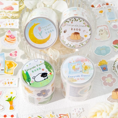 Fairytale Forest Serie PET Polyester Dekoratives Klebeband Washi Aufkleber Süße Tiere Blumen Macaron Farben Journaling DIY Scrapbooking Schreibwaren Handwerk