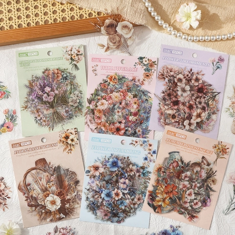Vintage Florale PET Dekorative Aufkleber Wasserdicht Retro Blumen Decals Für Scrapbooking Journaling DIY Kunst Handwerk Projekte Schreibwaren
