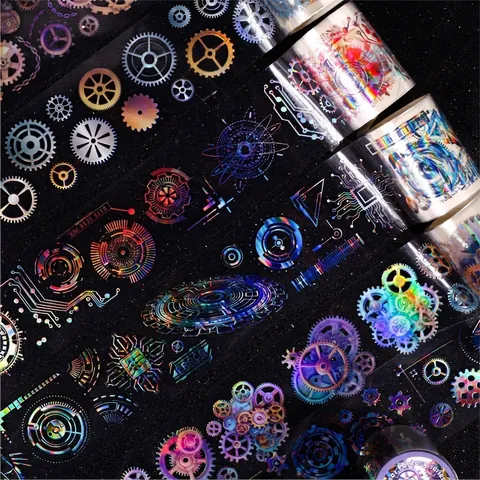 Vintage Steampunk Versnelling Rhapsody PET Decoratieve Tape Iriseerende Holografisch Mechanisch Patroon Scrapbooking DIY Sticker