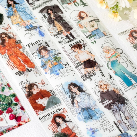 Vintage Mädchenfigur Washi-Papier Life Lingering Serie Scrapbooking DIY Dekorative Aufkleberrolle Blumen Journaling Schreibwaren