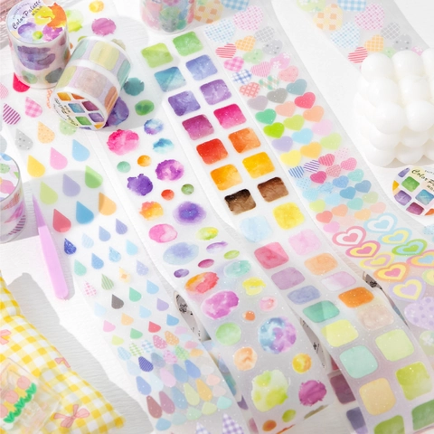 Serie Spectrum Of Life Nastro Decorativo Glitterato in PET per Scrapbooking DIY Diario Estetico Acquerello Fustellato