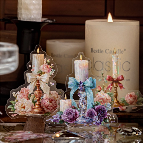 Vintage European Style PET Sticker Pack Floral Candle Chandelier Decorative Scrapbooking DIY Journaling Material Stickers
