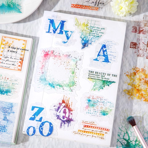 Watercolor Texture PET Sticker Set Ode To Colors Artistic Letters Numbers Transparent Decorative Labels For DIY Scrapbooking Journaling