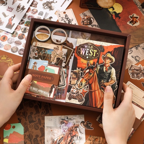Scrapbook Wild West Vintage Cowboy Washi Tape Pegatinas Cuaderno Sobres Clips de Papel para DIY Journaling Art Craft