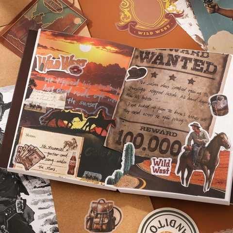 Scrapbook Wild West Vintage Cowboy Washi Tape Pegatinas Cuaderno Sobres Clips de Papel para DIY Journaling Art Craft