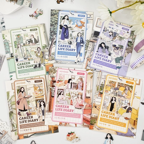 Adesivi in PET Diario di Vita Professionale Adesivi Decorativi Caratteri Illustrazione Impermeabili per Scrapbooking Agenda Cancelleria