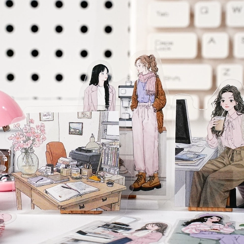 Adesivi in PET Diario di Vita Professionale Adesivi Decorativi Caratteri Illustrazione Impermeabili per Scrapbooking Agenda Cancelleria