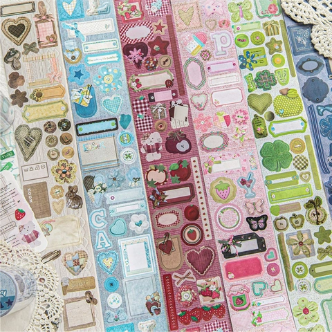 Retro Colorful Fabric Texture Washi Tape Set Vintage Wove Paper Die Cut Stickers For Scrapbooking DIY Journal Diary Decoration Pastoral Floral Patterns Stationery