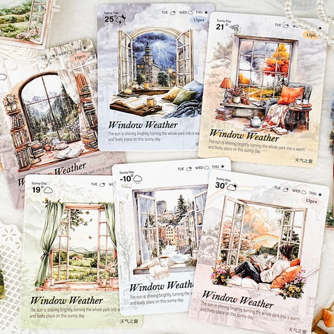 Pacchetto di Adesivi PET Serie Finestra del Tempo Acquerello Vista Finestra Paesaggio Scrapbooking Adesivi Decorativi Fai-da-Te