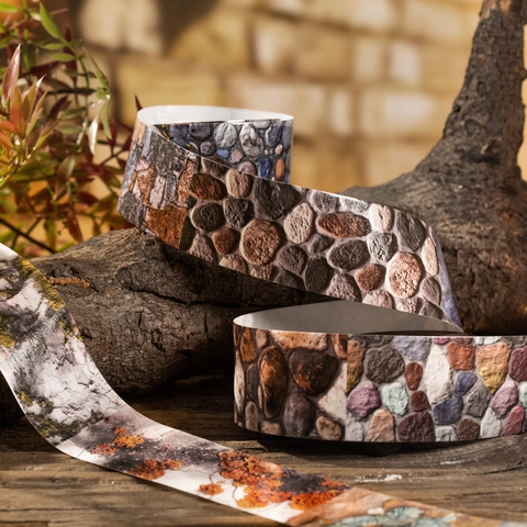 Natural Texture Library Washi Tape Woodland Stone Bark Moss Water Ripples Pattern Decorative Masking Tape For Journal DIY Scrapbooking Stationery