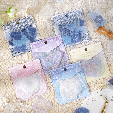 Vintage Floral Lace PET Decorative Stickers For Scrapbooking DIY Journaling Glitter Sand Floral Pattern MISS TIME Series