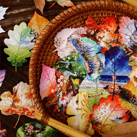 Vintage Leaf Shape Stickers For Scrapbooking DIY Decoration Nature Scenery Watercolor Illustration Journal Aesthetic Sticker Pack