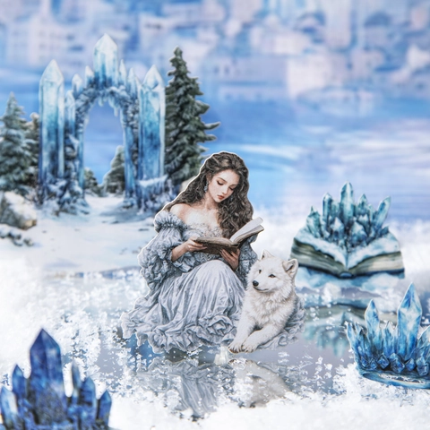 Magical Winter Journal Stickers Fantasy Ice Castle White Wolf Forest Girl Die-Cut White Kraft Paper Scrapbook DIY Decor