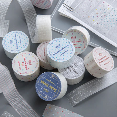 Lot de Rubans de Masquage PET Sable Brillant Série Poésie de Bonbons Transparent Ruban Décoratif DIY pour Scrapbooking