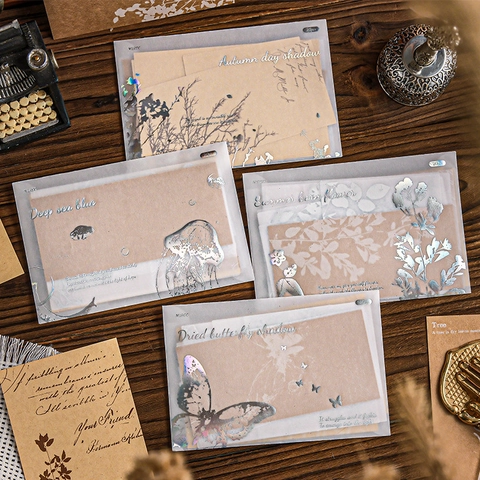 Vintage Scrapbooking Stickers Kraft Tracing Paper Silver Stamping Butterfly Floral Decorative Material For DIY Journaling