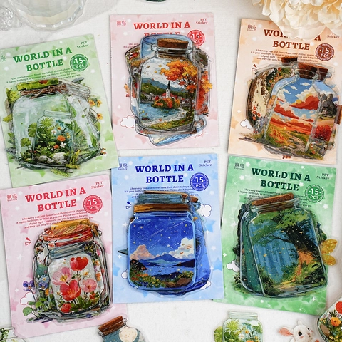 Mondo In Bottiglia PET Adesivi Pacchetto Vintage Trasparente Paesaggio Floreale Decalcomanie Per Scrapbooking Decorazione