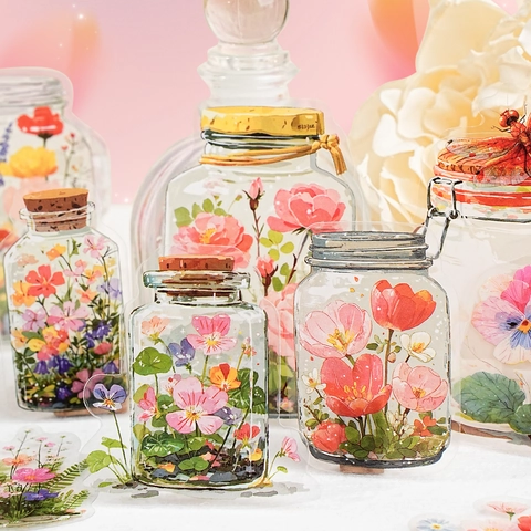 Mondo In Bottiglia PET Adesivi Pacchetto Vintage Trasparente Paesaggio Floreale Decalcomanie Per Scrapbooking Decorazione