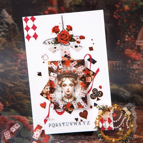 Alice Wunderland Vintage PET Aufkleber Für Scrapbooking Journaling Wasserdicht Poker Schach Taschenuhr Dekorative Collage Kunst