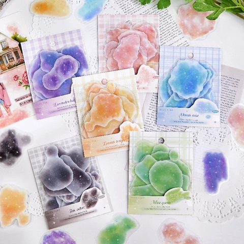 MISS TIME Serie Nebbia di Colore Waterwave Adesivi in PET Traslucidi Acquerello Macchia Forme Astratte Adesivi per Journal DIY Decorazione