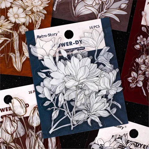 Vintage PET Botanical Floral Stickers Retro Flower Theme Decorative Decals For Scrapbooking Journal Journaling DIY Arts Crafts