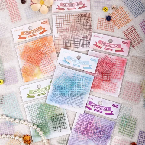 Retro Story Grid Rhyme Serie Aquarell Karierte PET Aufkleber Durchscheinendes Dekoratives Material Für Scrapbooking DIY Journaling