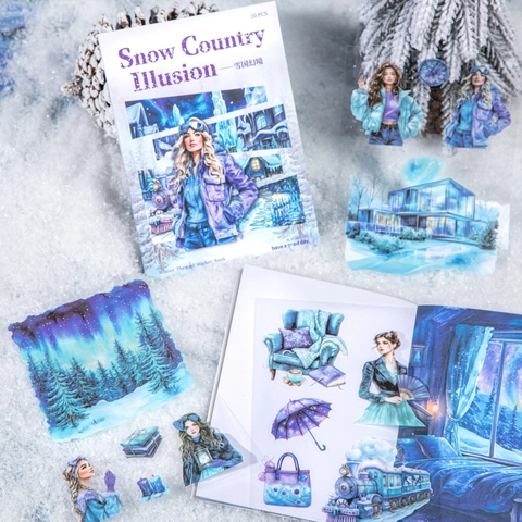 Snow Country Illusion Libro di Adesivi a Tema Invernale Carta PET Washi Per Scrapbooking DIY Decorazione Diario Serie Illustrata
