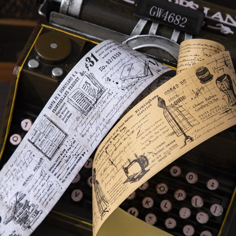 Vintage Manuscript Kraft Paper Tape Retro Handwriting Industrial Drawing For DIY Scrapbooking Journaling Decoration