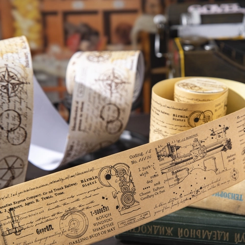Vintage Manuscript Kraft Paper Tape Retro Handwriting Industrial Drawing For DIY Scrapbooking Journaling Decoration