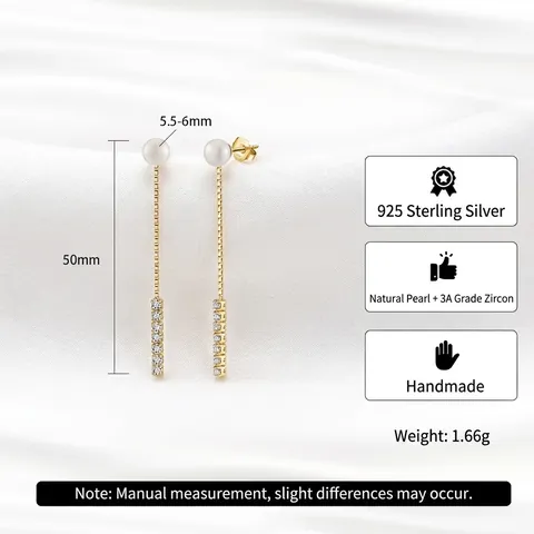 S925 Sterling Silver Freshwater Pearl Drop Earrings Gold Plated Zirconia Tassel Dangle Earrings For Women Wedding Jewelry