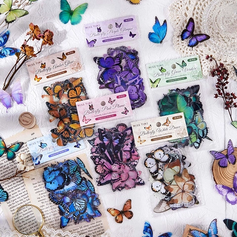 40 Stück Schmetterling PET Sticker Pack Vintage Lichtdurchlässige Schmetterlings-Aufkleber Für Scrapbooking Journaling DIY Basteln Dekoratives Material