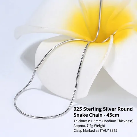 925 Sterling Silver Snake Chain Necklace Minimalist Italy Round Snake Link Chain Gold White Gold Plated Unisex Jewelry