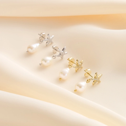 925 Sterling Silver Starfish Natural Freshwater Pearl Drop Earrings For Women Gold Silver Rhinestone Ocean Beach Jewelry