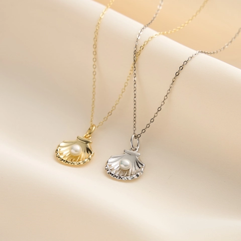 925 Sterling Silver Shell Pendant Necklace With Freshwater Pearl Gold Silver S925 Chain For Women Sea Style Jewelry Gift