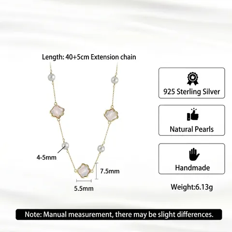 925 Sterling Silver Necklace With Genuine Freshwater Pearl And Mother Of Pearl Shell Pendants Minimalist Gold Choker For Women