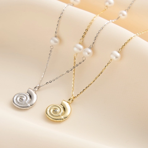 S925 Sterling Silver Conch Shell Pendant Necklace With Natural Pearls And Rhinestone Nautical Jewelry For Women Anniversary Gift