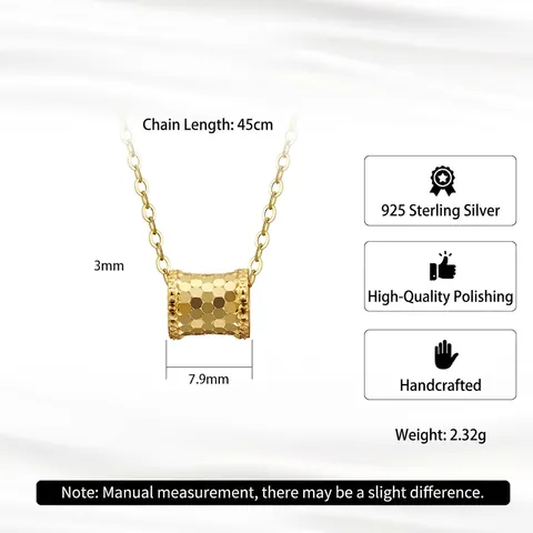 925 Sterling Silver Honeycomb Cylinder Pendant Necklace For Women Electroplated Geometric Choker Necklace Jewelry Gift