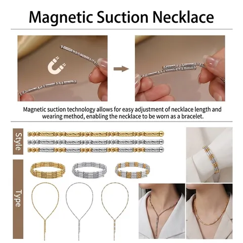 Minimalist S925 Sterling Silver Magnetic Adjustable Necklace Geometric Cylinder Bead Chain For Men Women Electroplated Jewelry