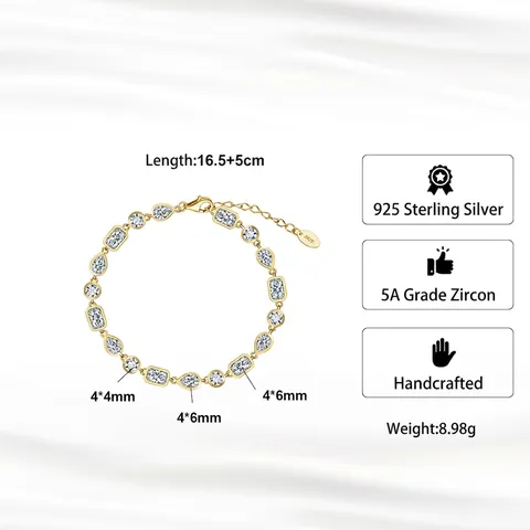 Exquisites 925 Sterlingsilber Geometrisches Armband Für Damen Luxus Strass Verstellbare Kette Gold Silber Schmuck