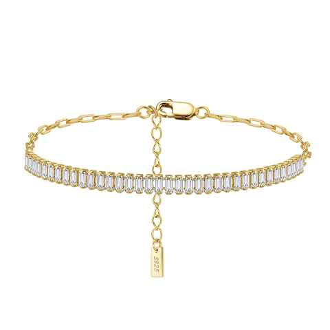 925 Sterling Silver Bracelet For Women Square Zirconia Minimalist Adjustable Paperclip Chain Jewelry Gift