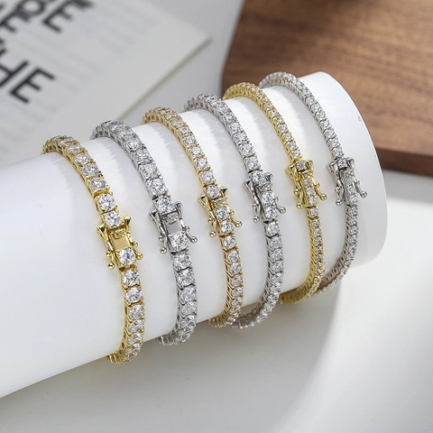 925 Sterling Silver Zirconia Tennis Chain Bracelet For Men Women Hip Hop Electroplated Geometric Hand Jewelry Hip Hop Accessories