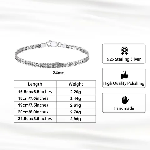 Bracelet Chaîne Tank Tressé en Argent Sterling S925 pour Femme Minimaliste Géométrique Plaqué Platine Bijoux de Main Cadeau