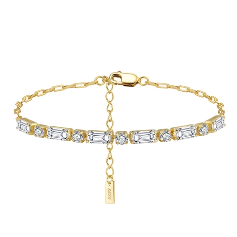 925 Sterling Silver Zirconia Bracelet For Women Elegant Gold Silver Plated Chain Geometric Inlaid Party Wedding Jewelry Gift