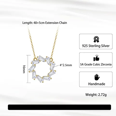 925 Sterling Silver Circle Pendant Necklace For Women Zirconia Inlaid Modern Round Geometric Choker Adjustable Jewelry Gift