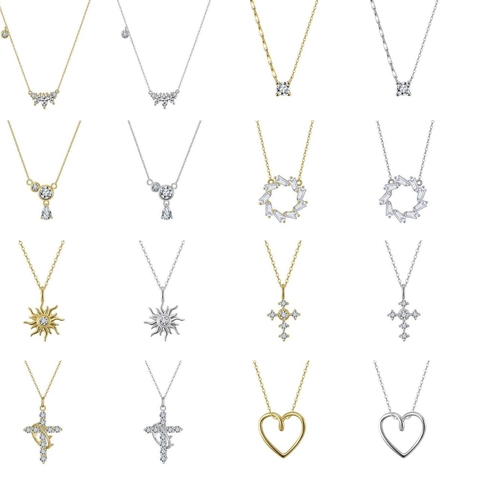 925 Sterling Silver Rhinestone Necklace For Women Minimalist Cross Heart Geometric Pendant Elegant Neck Jewelry Accessory Gift