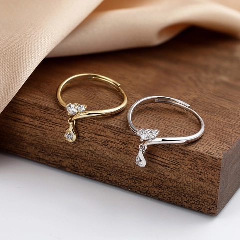 S925 Sterlingsilber Offener Verstellbarer Ring Für Damen Minimalistischer Wassertropfen Anhänger Zirkonia Fingerring Schmuck Geschenk